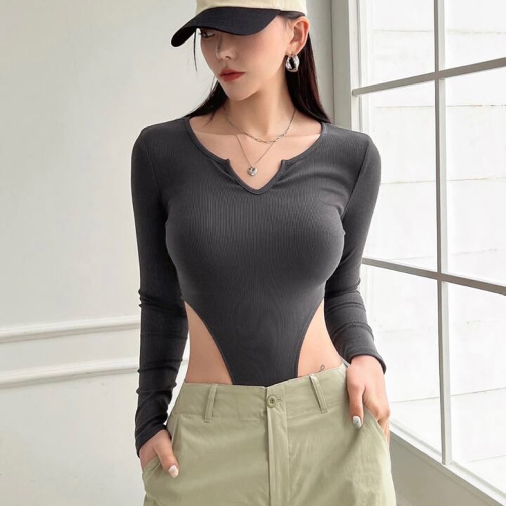 SHEIN Charcoal Gray Cutout Bodysuit